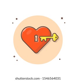 Love And Key Vector Icon Illustration. Wedding Icon Concept White Isolated. Flat Cartoon Style Suitable for Web Landing Page, Banner, Sticker, Background