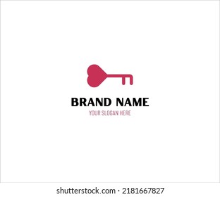 logotipo de claves de amor diseño clave de corazón rojo negro abertura de seguridad de la vivienda protección de la puerta desbloqueo de la empresa diseño mínimo logotipo protección del negocio código simple