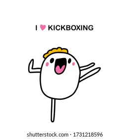 I love kickboxing hand drawn vector illustration in doodle cartoon style man making exercises sport