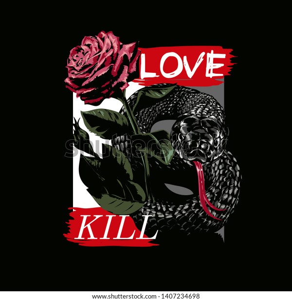 Love Kill Slogan Red Rose Black Stock Vector Royalty Free