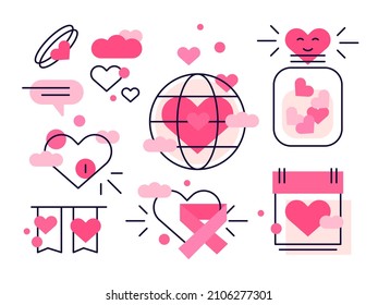 Love, kindness and charity. Concepts with hearts. Set of icons. Vector file.