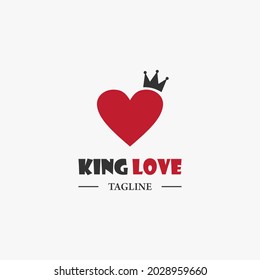 Love king vector logo concept. Entertainment business creative symbol. Heart and crown, red and black colors. Icon celebrating isolated abstract graphic design template. simple flat