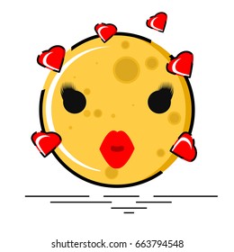 Love and kiss emoji with hearts in flat design