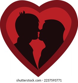 Love. Kisses .Shadow of Loving couple. Cute attractive vector illustration. 