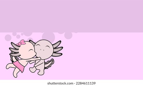 love kissing axolotl couple valentine background in vector format