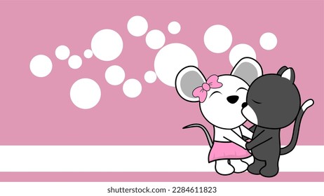 love kissing mice and cat couple valentine background in vector format