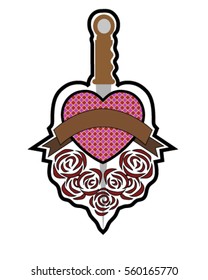 Love knife and roses (Vector art sticker)