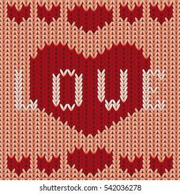 Love knitted heart, vector illustration