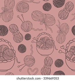 I love knitting! Fun seamless vector pattern for your design, scrapbook pages, blog, textile. Hand drawn yarn ravels.