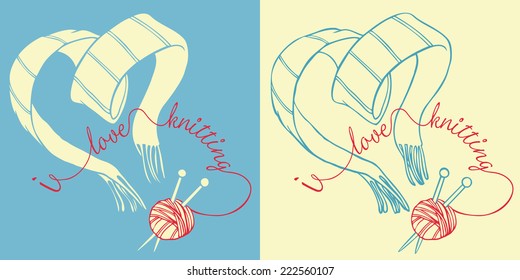 I love knitting - postcard vector illustration sketch style