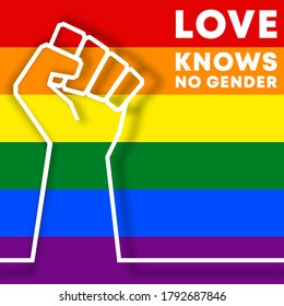Love knows No gender - LGBT typography design for poster, flyer, brochure cover, or other printing products. Vector illustration.