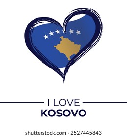 I Love Kosovo Banner with Flag in Heart. Kosovo love Emblem Isolated on White Background. Vector, Illustration, Isolated, Love, Background.