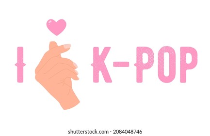 I love k-pop. Korean symbol hand heart. Design element for poster.