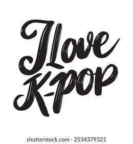 Eu adoro letras de texto K-Pop. Arte vetorial desenhada à mão.