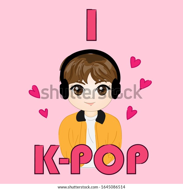 私はk Popのベクターイラストが大好きです かわいい韓国 の漫画の少年 バナー ポスター Tシャツ カード シール タグ バッグプリント のベクター画像素材 ロイヤリティフリー