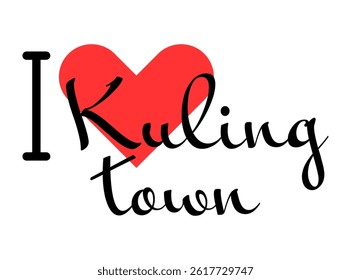 I love Kuling town, city of China. Hand drawn letters with red heart. Vector illustration lettering, modern design for print t shirt, banner, poster, sticker or label.