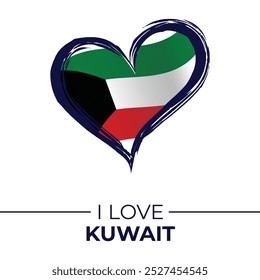 I Love Kuwait Banner with Flag in Heart. Kuwait love Emblem Isolated on White Background. Vector, Illustration, Isolated, Love, Background.