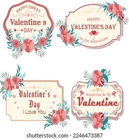 Colección de etiquetas de amor flores clásicas elegantes 