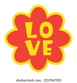 Love Label Aufkleber mit handgeschriebenem Ausdruck. Vektorgrafik-Abzeichen. Funky-Typografie-Designelement, Retro-Stil-Nachricht einzeln auf Weiß
