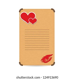 Love label with two red hearts and sexy lips. Vector illustration