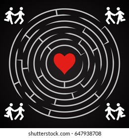 Love labyrinth - couple run to find love background template 