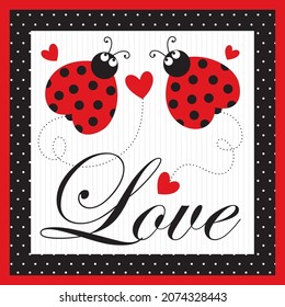 Love lady bug and decorations for valentine or wedding card