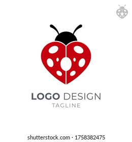 Love Ladybug-Logo, einfarbiger flatter Stil, Rot und Schwarz auf weißem Hintergrund