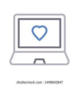 love laptop colour line vector icon