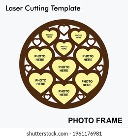 Love laser cut photo frame with 9 photos. Wedding and Valentines day wooden frame. Home decor wooden sublimation frame template. Laser cut photo frame template design for mdf and acrylic cutting.