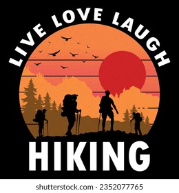 the love laugh hiking illustrations with patches for t-shirts and other uses