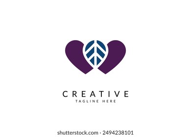 Love  with leaf beauty logo design.