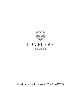 Love leaf line logo icon design template