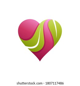 logotipo de amor y hoja, estilo 3d en color degradado