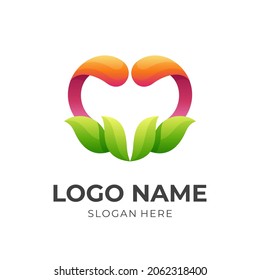 love leaf logo design, love and leaf, combination logo with 3d colorful style