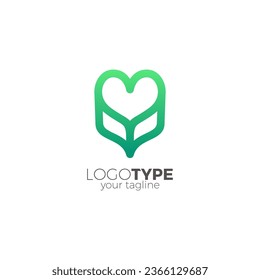 Love Leaf Logo Design. Heart Nature Logo. Love Herbal Logo