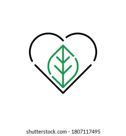 logotipo de amor y hoja, diseño de estilo plano 