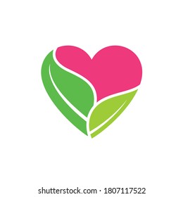 logotipo de amor y hoja, diseño de estilo plano 