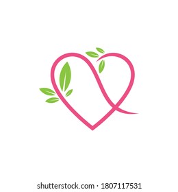 love and leaf logo, flat style design 