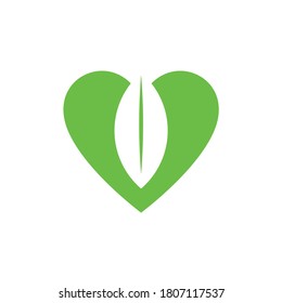 logotipo de amor y hoja, diseño de estilo plano 