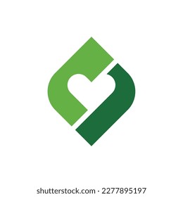 Love leaf logo vector, green leaf with heart shape logo