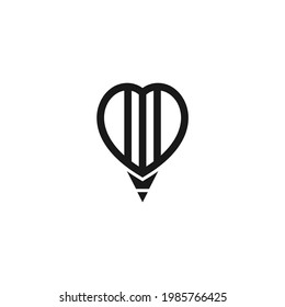 love learning abstract flat icon with pencil logo and love into abstract shape