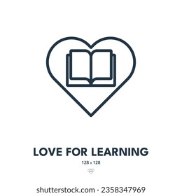 Love for Learning Icon. Knowledge, Education, Read. Editable Stroke. Simple Vector Icon