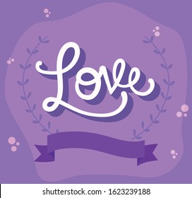 Love leaves wreath and ribbon design of Passion romantic valentines day wedding decoration and marriage theme Vector illustration