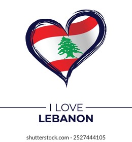 I Love Lebanon Banner with Flag in Heart. Lebanon love Emblem Isolated on White Background. Vector, Illustration, Isolated, Love, Background.