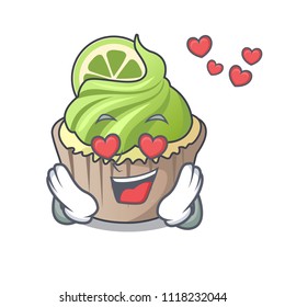 In love lemon cupcake mascot cartoon