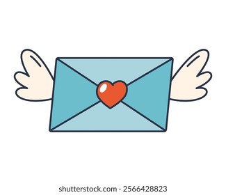 Love letter with angel wings vector pop art icon. Winged envelope as romance and affection sign. Love and passion, romantic feeling mail. Message with heart. Pop art emotion. Sentiment clipart.