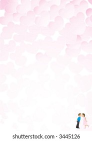 Love letter background with a cute cupid at the bottom