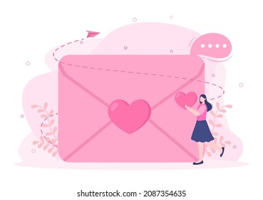 Love Letter Background Flat Illustration for Messages of Love  Fraternity or Friendship in Pink Color Usually Given on Valentine's Day in an Envelope or Greeting Card 