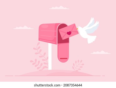 Love Letter Background Flat Illustration. Messages for Fraternity or Friendship Usually Given on Valentine's Day in an Envelope or Greeting Card Via Mailbox 