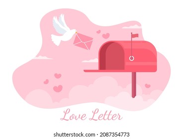 Love Letter Background Flat Illustration. Messages for Fraternity or Friendship Usually Given on Valentine's Day in an Envelope or Greeting Card Via Mailbox 